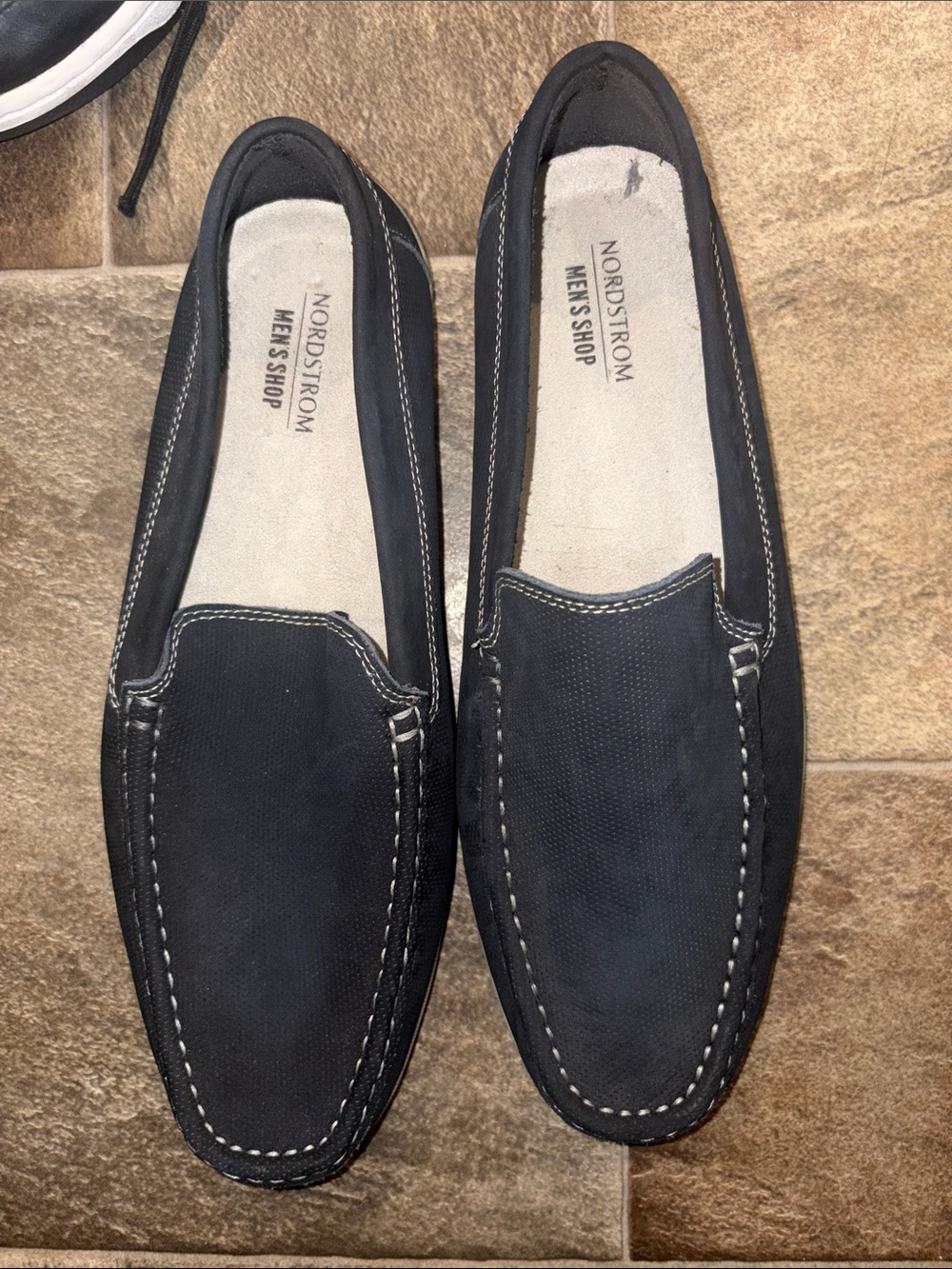 Nordstrom Men's Navy Slip-On Loafers with Contrast Stitching